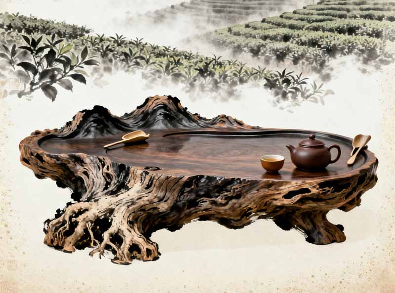 百年茶树根雕茶盘